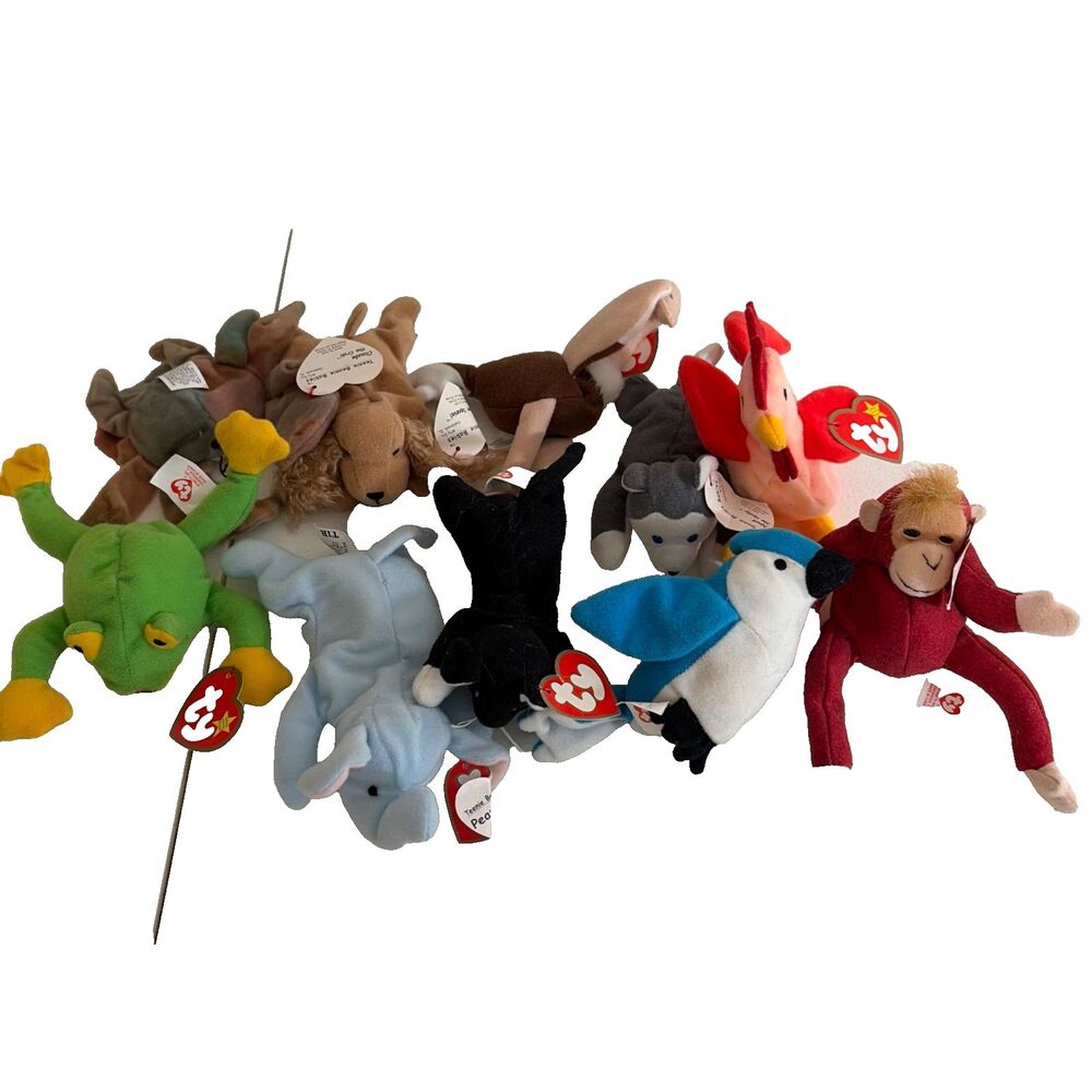 McDoland's Ty Beanie Babies Plush Lot Of 10 Frog Elephant Cat Money Mini NWT